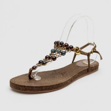 Gucci Lia Multicolor Gem Thong Leather Sandals Size 39