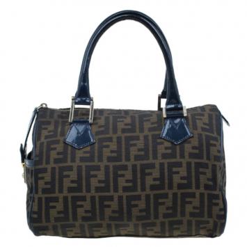 Fendi Navy Blue Canvas Medium Zucca Boston Bag