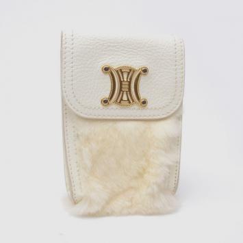 Celine White Mini Fur and Leather Pochette  