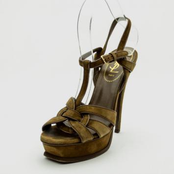 Yves Saint Laurent Brown Suede 'Tribute' Platform Sandals Size 37