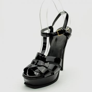 Yves Saint Laurent Black Patent Leather 'Tribute' Platform Sandals Size 37