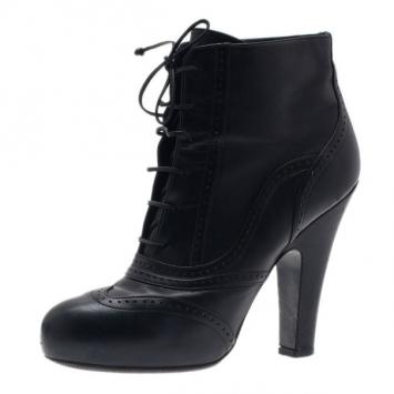 Bottega Veneta Black Leather Lace Up Ankle Boots Size 38.5