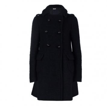 Prada Black Double Breasted Long Wool Coat S