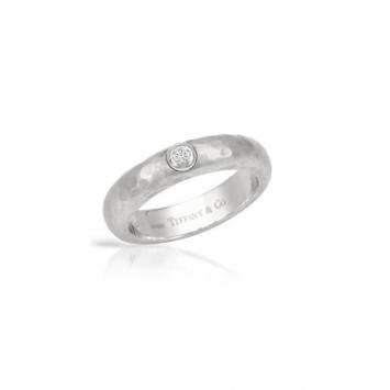 Tiffany & Co. Hammered Diamond 18KT White Gold Ring Size 49