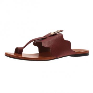 Chloe Brown Leather Toe Ring Sandals Size 37