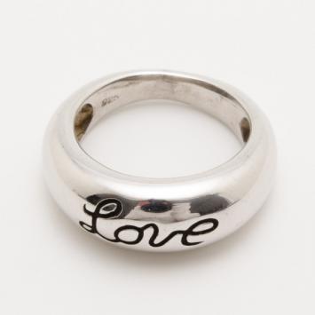 Saint Laurent Paris "Love" Silver Small Band Ring Size 52