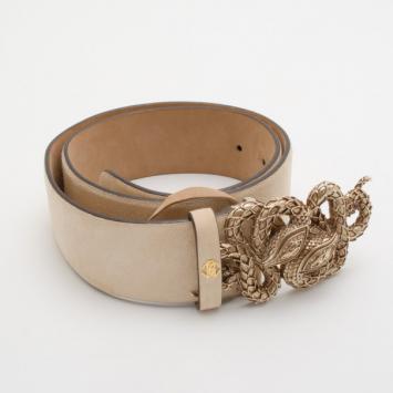 Pre Owned Roberto Cavalli Beige Suede Serpent Buckle Belt
