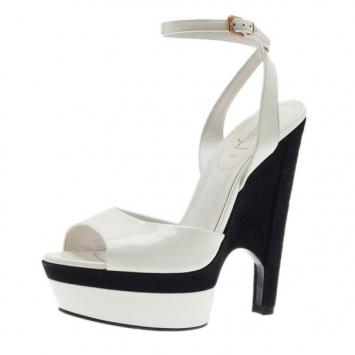 Saint Laurent Paris White Leather Cassyopee Ankle Strap Wedge Sandals Size 38