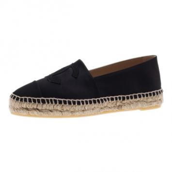Chanel Black Satin CC Espadrilles Size 37