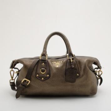 Prada Metallic Grey Calfskin Bowler Bag
