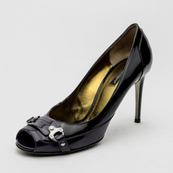 Dolce and Gabbana Purple & Black Leather Peep Toe Buckle Pumps Size 39