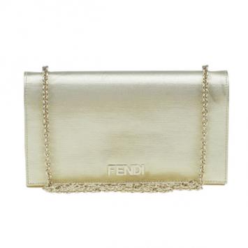 Fendi Metallic Gold Satin Chain Clutch