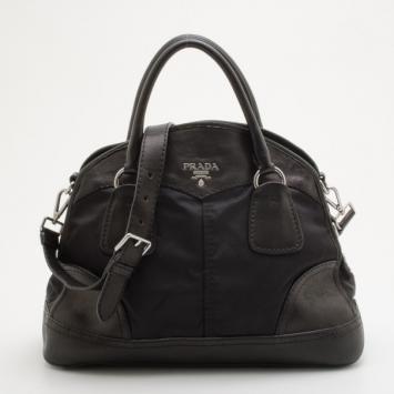 Prada Black Nylon and Cervo Leather Bauletto Bowler Bag 
