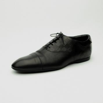Pre Owned Louis Vuitton Black Glazed Calf Leather Sandstone Richelieu Lace Up Shoes Size 44