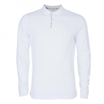 Pre Owned Burberry Men's White Long Sleeve Cotton Polo Shirt L