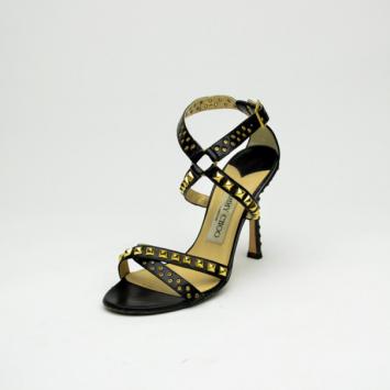 Jimmy Choo Black Leather Studded 'Inga' Strappy Sandals Size 36