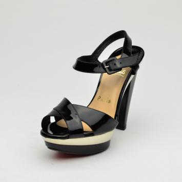 Christian Louboutin Black Patent Leather 'Lafalaise' Platform Sandals Size 37