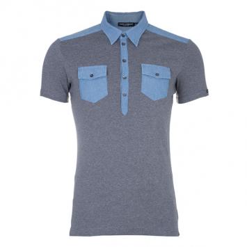 Pre Owned Dolce and Gabbana Men’s Grey Light Denim Contrast Collar Polo Shirt XL