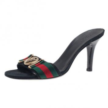 Gucci Black Guccissima Web Detail Hysteria Slides 35.5