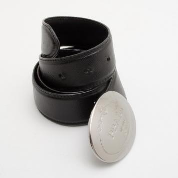 Pre Owned Prada Black Leather Saffiano Belt