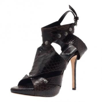 Dior Black Python Embossed Leather Extreme Cutout Sandals Size 36