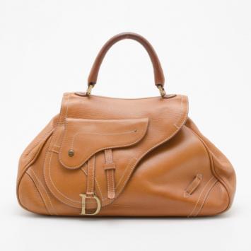 Dior Tan Leather Gaucho Double Flap Saddle Satchel