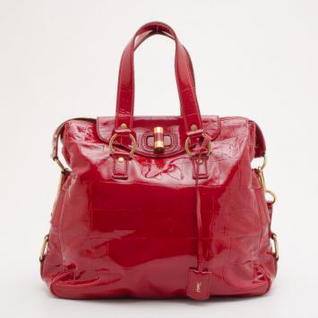 Saint Laurent Paris Red Patent Croc Embossed Tote