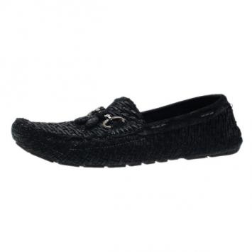 Pre Owned Dolce and Gabbana Black Woven Suede Loafers Size 42
