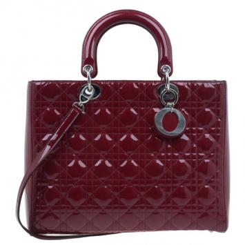 Dior Red Patent Large Lady Dior Tote
