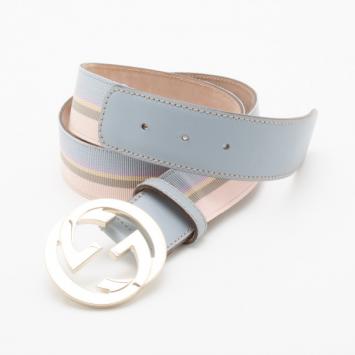 Gucci Blue and Tan Twill 'GG' Buckle Belt
