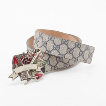 Gucci Navy 'GG' Plus Anchor Buckle Belt