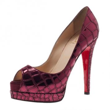 Christian Louboutin Magenta Sobek 140 Mosaic Peep Toe Pumps Size 37.5