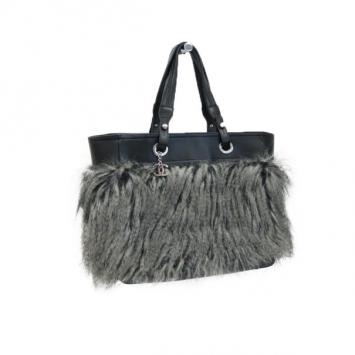 Chanel Paris Biarritz Black Leather and Fur Tote Bag