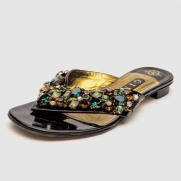 Gina Black Patent Emerald Flat Slides Size 38