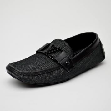 Pre Owned Louis Vuitton Black Monte Carlo Loafers In Denim Canvas Size 39