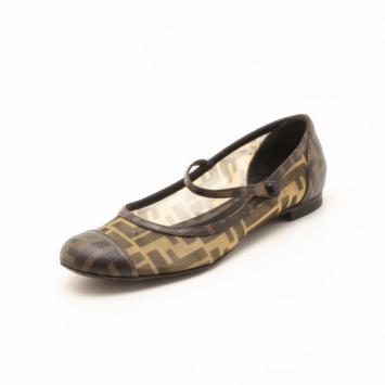 Fendi Zucca Monogram Mary Jane Ballerina Flats Size 38