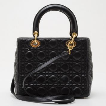 Dior Black Cannage Quilted Lambskin Medium Tote
