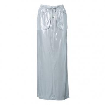 Chanel Silver Lamé Drawstring Maxi Skirt M