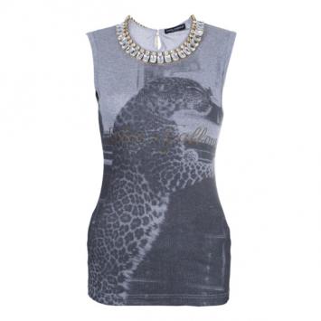 Dolce and Gabbana Leopard Neck Embellished Tank Top M