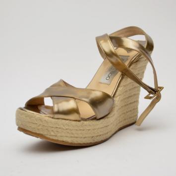 Jimmy Choo Bronze Leather Espadrille Wedge Sandals Size 40