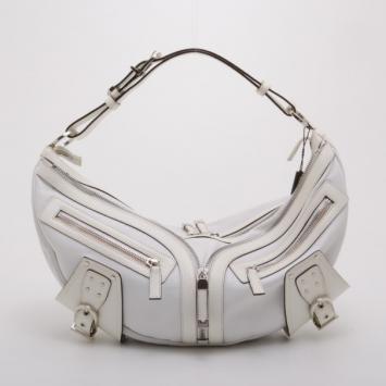 Pre Owned Versace White Leather Biker Hobo
