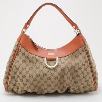 Gucci Beige GG Canvas Gold D Ring Hobo Bag 