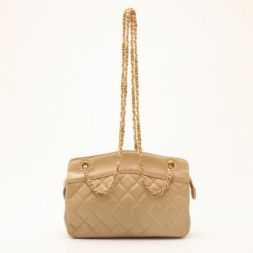 Chanel Vintage Beige Lambskin Quilted Shoulder Bag