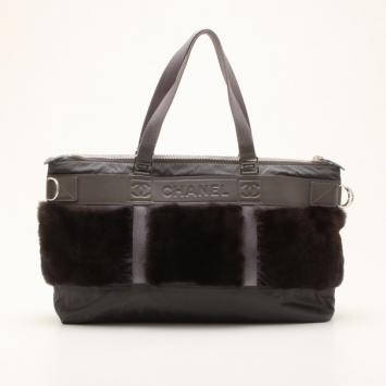 Chanel Large Grey Mink Fur and Leather Logo Tote