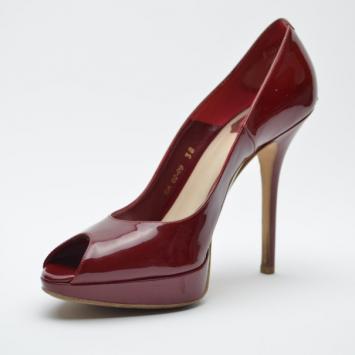 Dior Burgundy Patent 'Miss Dior' Peep Toe Pumps Size 38
