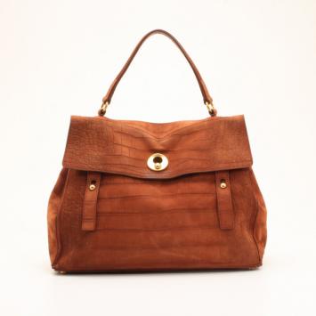 Yves Saint Laurent Brown Croc Embossed Muse Two Satchel