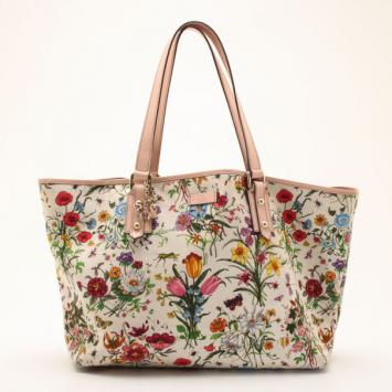 Gucci 'Flora' Beige Trim Tote