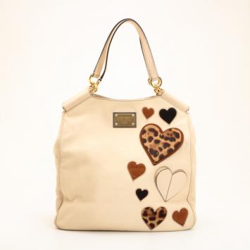 Dolce and Gabbana Cream Leather Heart Patch Tote