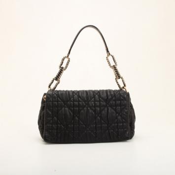 Dior Black Cannage Quilted Lambskin Large Flap Shoulder Bag
