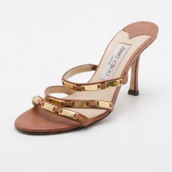 Jimmy Choo Brown Camel Leather 'Verity' Strap Sandals Size 36.5